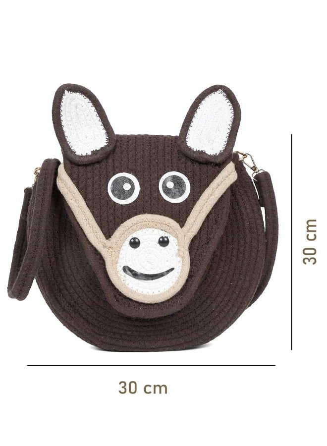 FABINALIV Brown Cartoon Design Macrame Braided Cotton Sling Bag (FLHB-1019-Brown) - Image 2